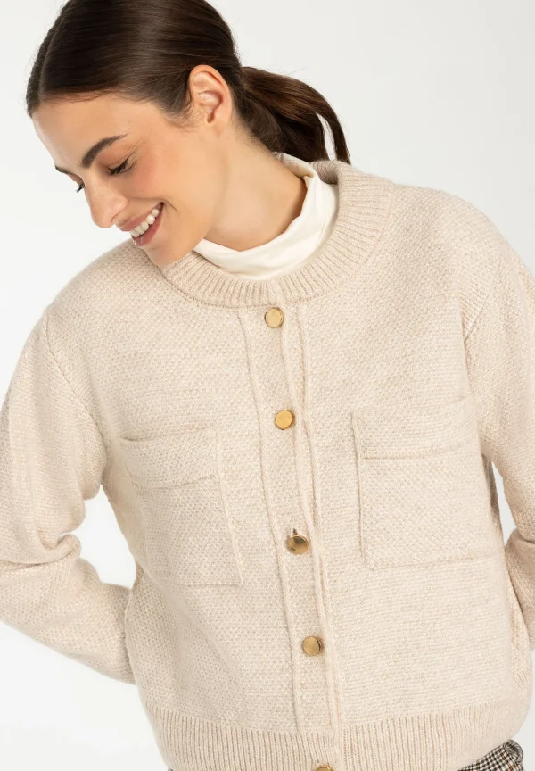 MORE & MORE kurzer Strickblouson, almond melange, Herbst-Kollektion