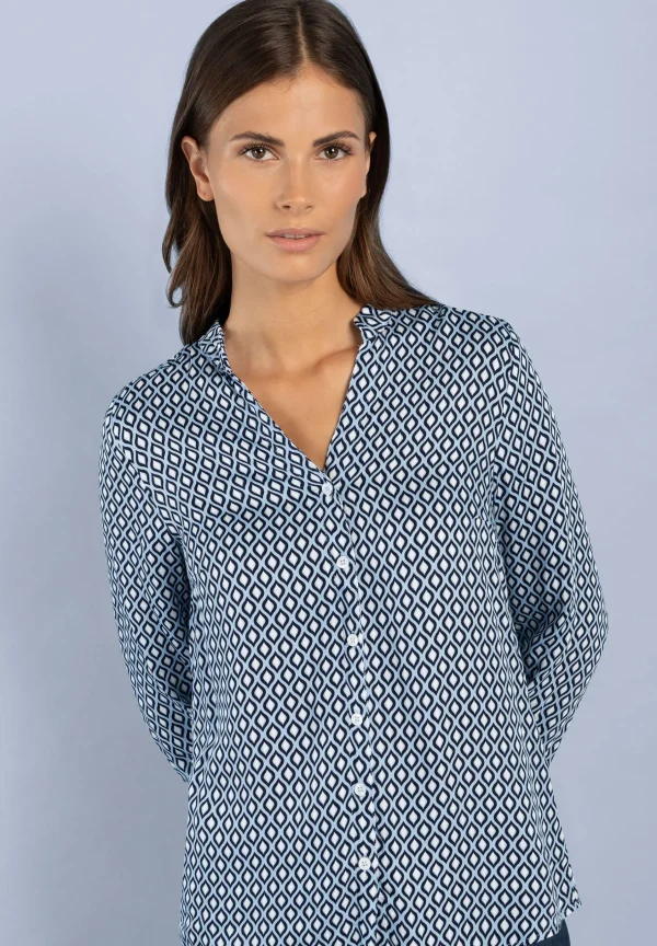 MORE & MORE Printbluse, hellblau/ecru/marine