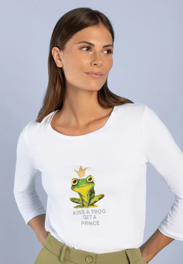 MORE & MORE T-Shirt mit Frosch-Print, weiß